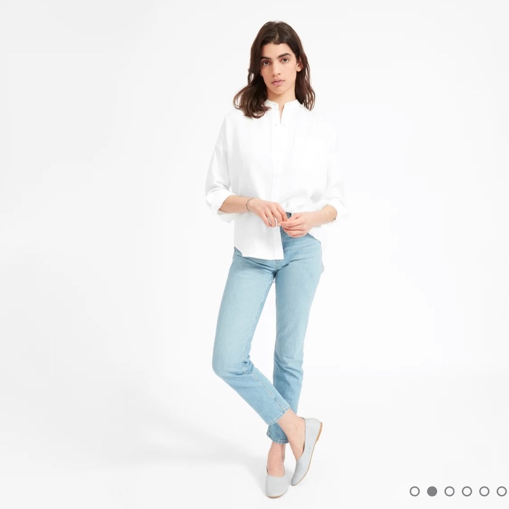 Everlane - The Linen Oversized Collarless Shirt - White - Size 2